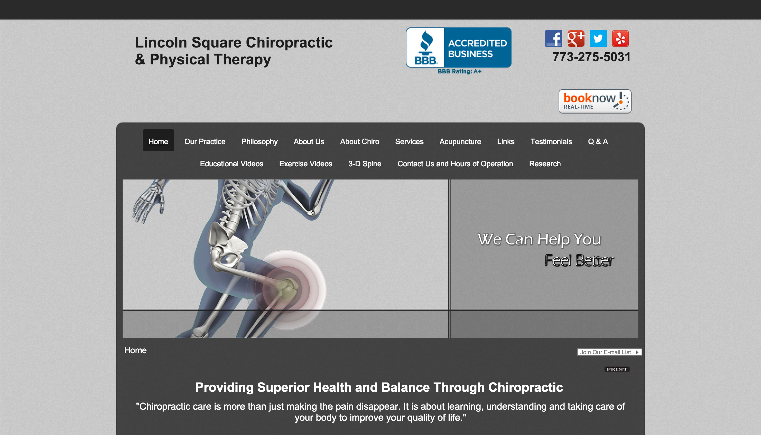 Lincoln Square Chiropractic and Physical Therapy Website Before Pic